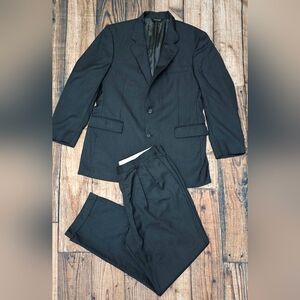 Jos A Bank 2-Piece Suit Men's 44L Pants 39x31 Wool Suspender Button Black Preppy